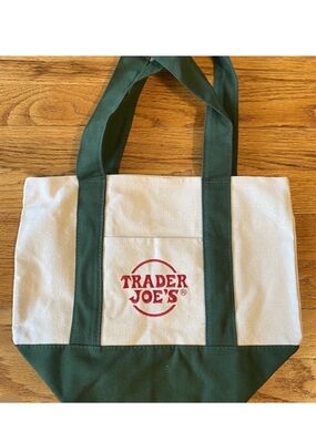 Trader Joe's Green & Cream Canvas Mini Tote